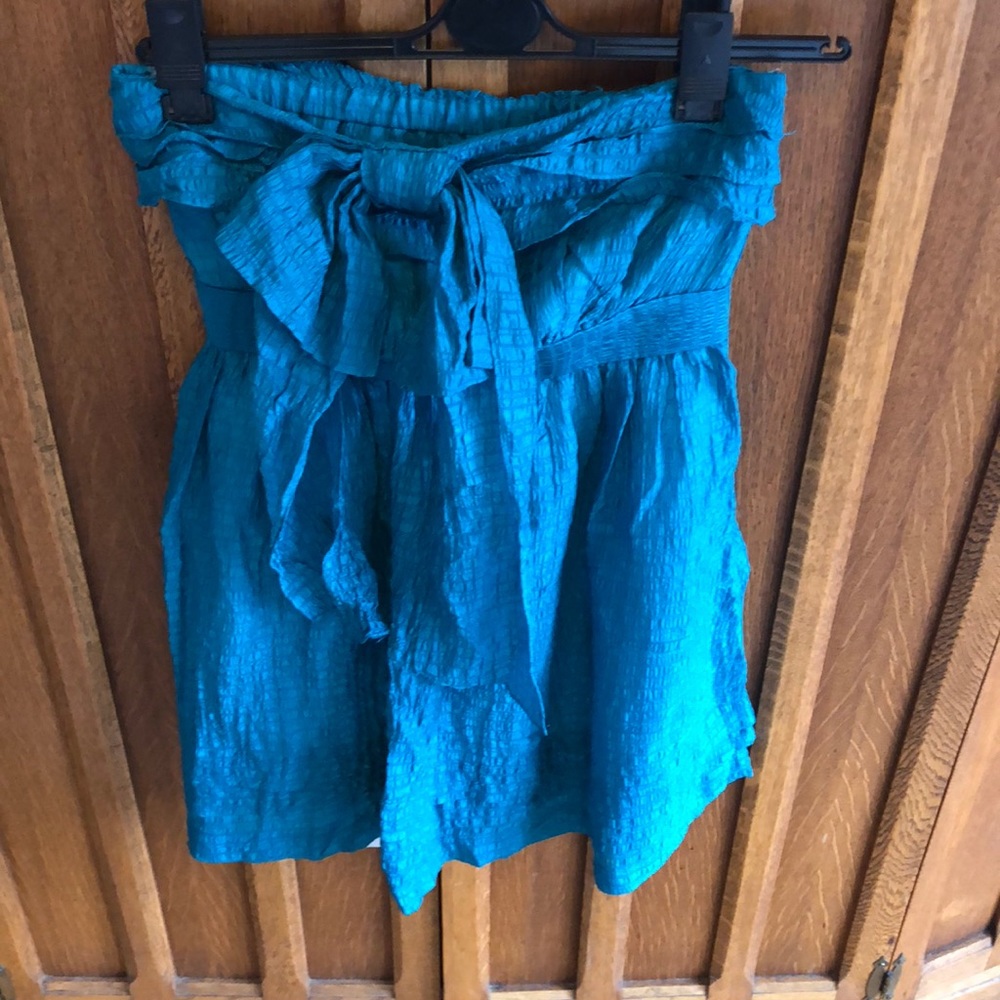 100% Silk Strapless Teal Dress